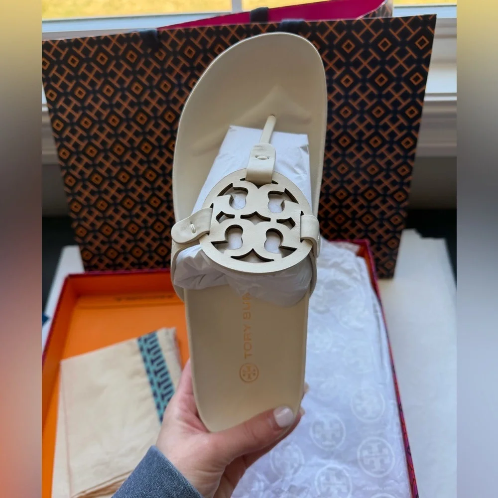 Tory Burch Miller Cloud Leather Sandal New Ivory White Size 10
